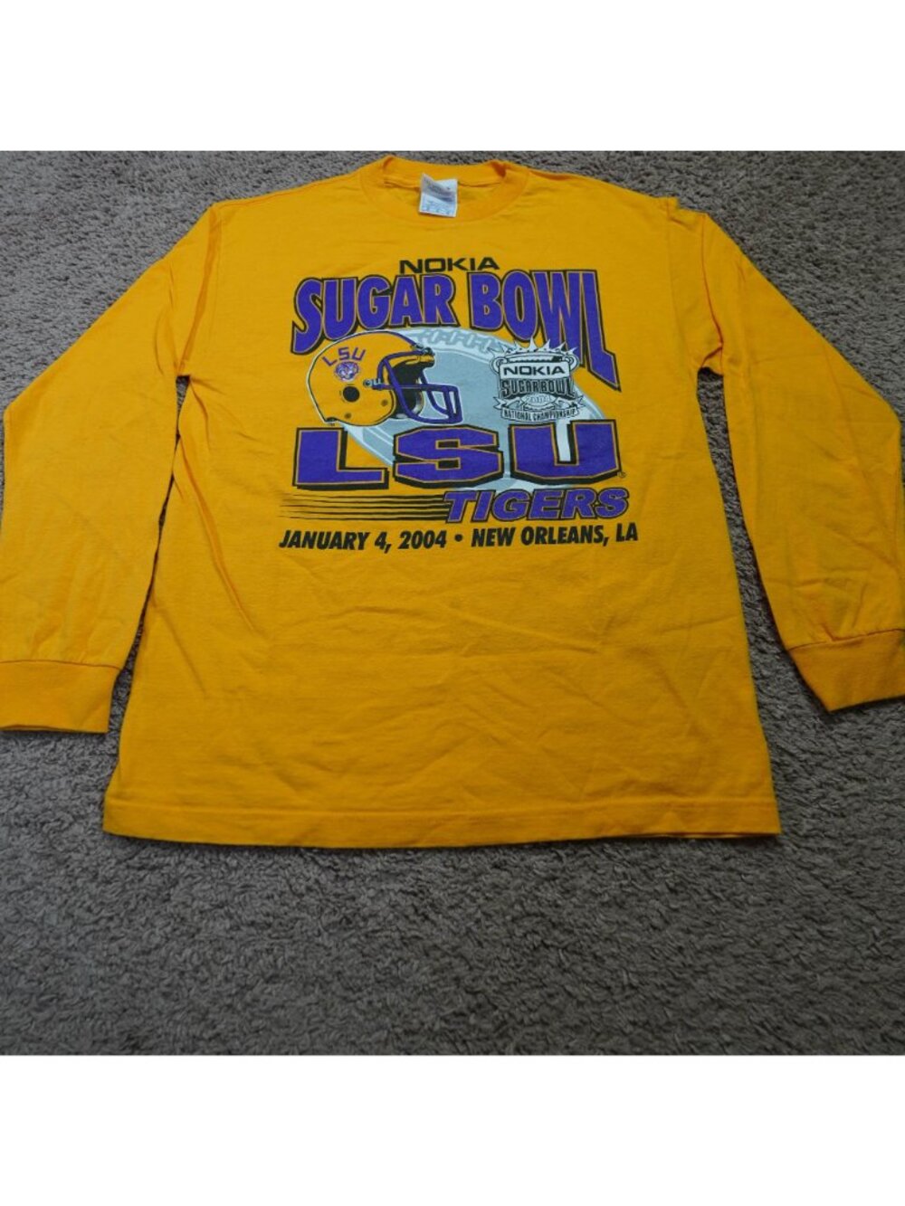 Y2K LSU Tigers Sugar Bowl 2004 T Shirt Mens M Yellow Nokia National Championship - Picture 8 of 9